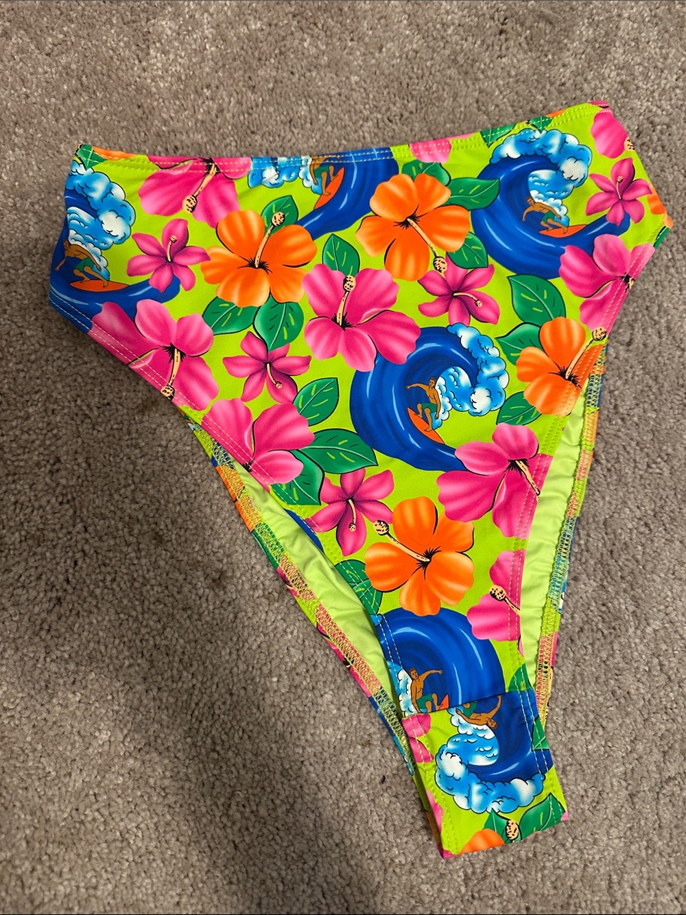 High-Waist Neon Floral Frankie’s Bikini Bottoms - Tropical Print